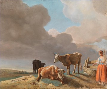  schaf - die Vergangenheit Landschaft mit Kühen Schaf und Schäferess Sieben